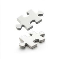 Two simple white puzzle pieces arranged apart on a light background for creative thoughts and problem solving photo