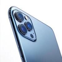 Close-up view of a modern smartphone showcasing its advanced camera system with multiple lenses and a sleek design photo