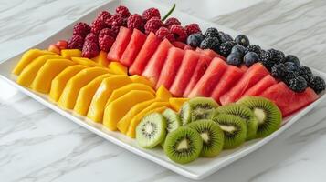 Colorful Fresh Fruit Platter With Mango Watermelon Berries Kiwi photo
