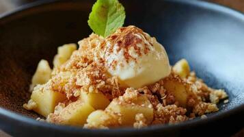 Apple Crumble Dessert With Ice Cream Topping photo
