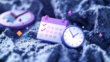 Stylized Time Management, Calendar and Clocks with Sparkling Accents photo