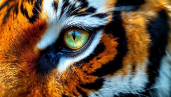 A piercing gaze the intense emerald eye of a tiger surrounded by patterned fur reveals a wild soul photo