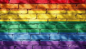 LGBT Pride Flag Painted on Brick Wall Symbolizing Support and Equality for the Community photo