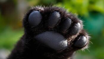 A Close-Up of a Black Cat,s Paw Showing the Texture of its Soft Pads and Fur photo