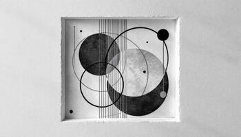 Geometric Intersections, A Black and White Composition of Circles and Lines in Relief photo