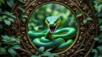 Emerald Serpent Framed by Nature,s Embrace Awaiting its Next Opportunity photo