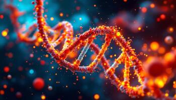 Abstract DNA Double Helix Structure with Glowing Particles and Vibrant Colors photo