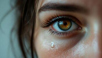 A single tear traces a path down her cheek reflecting the depth of her unspoken pain photo