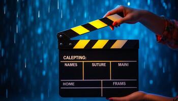 Filmmaking Magic The Clapperboard Lights Up A Night Of Rain And Cinematic Dreams photo