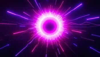 Abstract Glowing Portal with Radiating Pink and Purple Laser Light Trails photo