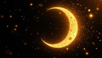 Golden Crescent Moon and Sparkling Dust on a Dark Background with Intricate Details photo