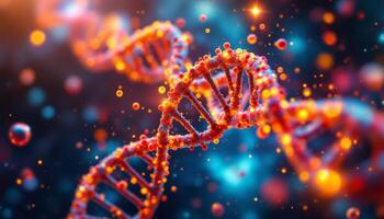 Illuminated DNA Structure with Bokeh Effect and Vibrant Hues of Red and Orange photo