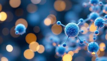 Abstract Molecular Structures with Bokeh Effects and Blue and Gold Tones photo