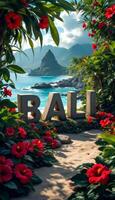 Tropical Paradise Awaits, Discover the Beauty of Bali with Lush Hibiscus and Serene Coastline photo