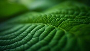 Intricate Veins and Textures of a Vibrant Green Leaf Displaying Nature,s Microscopic Detail photo