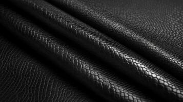 Textured black leather fabric with embossed snake pattern in close-up view photo