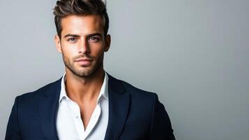 Portrait of a confident young man in a suit with a white shirt photo