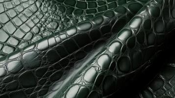 Luxurious dark green alligator leather texture with intricate patterns photo