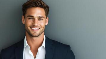 Confident smiling young male professional in formal business attire photo