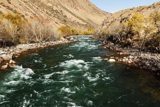 cocinar río, Tormentoso montaña río en el naryn región de Kirguistán. foto