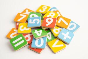 Math number colorful on white background, education study mathematics learning teach. photo