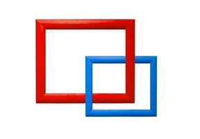 Surreal intertwined picture frames. Two overlapping rectangular frames in red and blue, creating a photo
