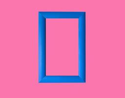 Modern rectangular picture frame, wall art in pop style. Blue border on pink background. Stylish and photo