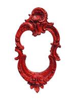 Vintage modern picture frame. Creative mix of baroque and kitsch styles with irregular shapes, red photo