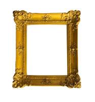 Gold vintage frame. Ornate baroque-style wooden design, classic rectangular shape. For displaying photo