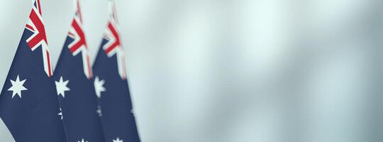 Australia table flags in the office, banner background with space for text photo