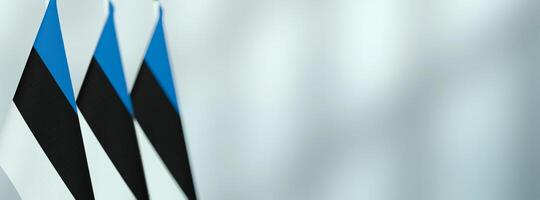Estonia table flags in the office, banner background with space for text photo