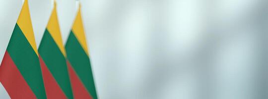 Lithuania table flags in the office, banner background with space for text photo
