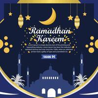 ramadan kareem flat design template with blue gradient background vector