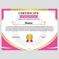flat certificate template with modern pink frame vector