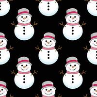 Seamless Christmas pattern with snowmen. Winter pattern for new year on a black background vector