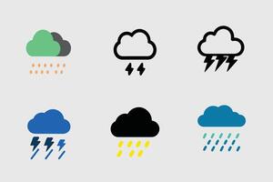 Stylish Rain Clouds with Lightning Icons, Depicting Various Weather Conditions with Vibrant Colorful Designs vector