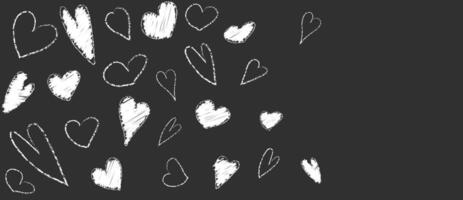White hand paint crayon brush heart pattern. Abstract Valentine border with chalk material for love day. Cute pastel texture on 14 February presentation. Marker paintbrush design. Charcoal scratch. vector