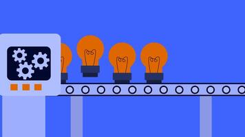 A light bulb emerging from a machine, representing generating ideas and creativity video