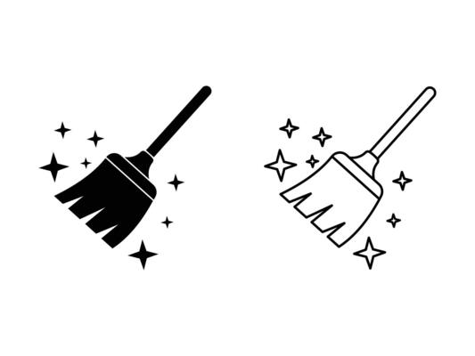 Broom cleaning icon outline or black feel color. Sweep Icon sign for mobile concept and web design.