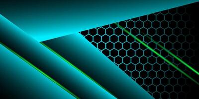 Abstract bright turquoise green background with gradient shapes. Green hexagon mesh pattern decoration. eps10 vector