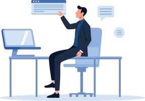 business manager presenting data at modern office desk with computer vector