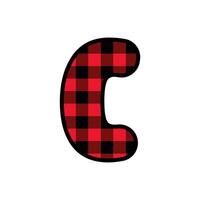 Alphabet number font, red lumberjack plaid pattern c vector