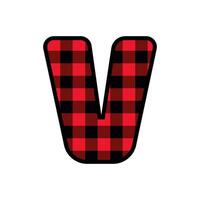 Alphabet number font, red lumberjack plaid pattern v vector