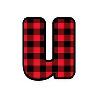 Alphabet number font, red lumberjack plaid pattern u vector