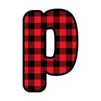 Alphabet number font, red lumberjack plaid pattern p vector