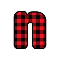 Alphabet number font, red lumberjack plaid pattern n vector