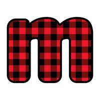 Alphabet number font, red lumberjack plaid pattern m vector