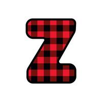 Alphabet number font, red lumberjack plaid pattern z vector