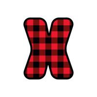 Alphabet number font, red lumberjack plaid pattern x vector