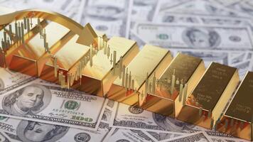 Gold Bars with Financial Chart on Dollar Bills video